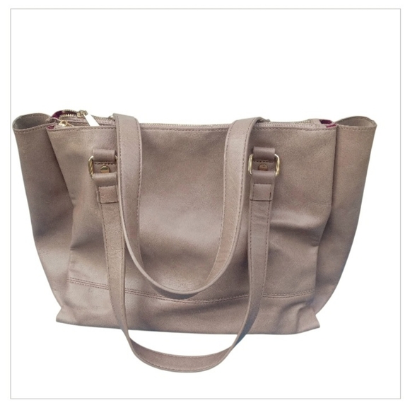 4/$15 Tan Women's Tote Bag Purse Pockets Faux Leather - Picture 1 of 11